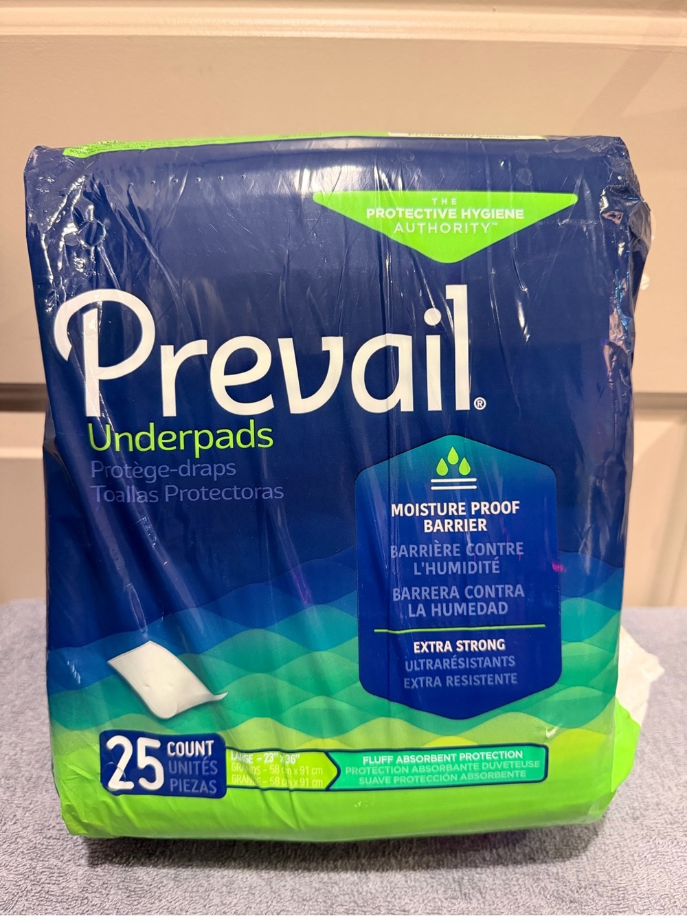 Prevail Underpads Moisture Proof Barrier Extra Strong Large 23x36 in 25 Ct